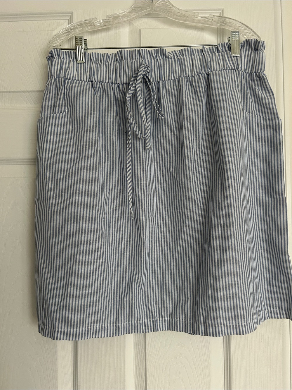 Striped Blue Drawstring Mini Skirt